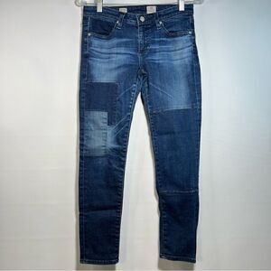AG Adriano Goldschmied Stevie Ankle Slim Straight Patchwork Denim Jeans 27R